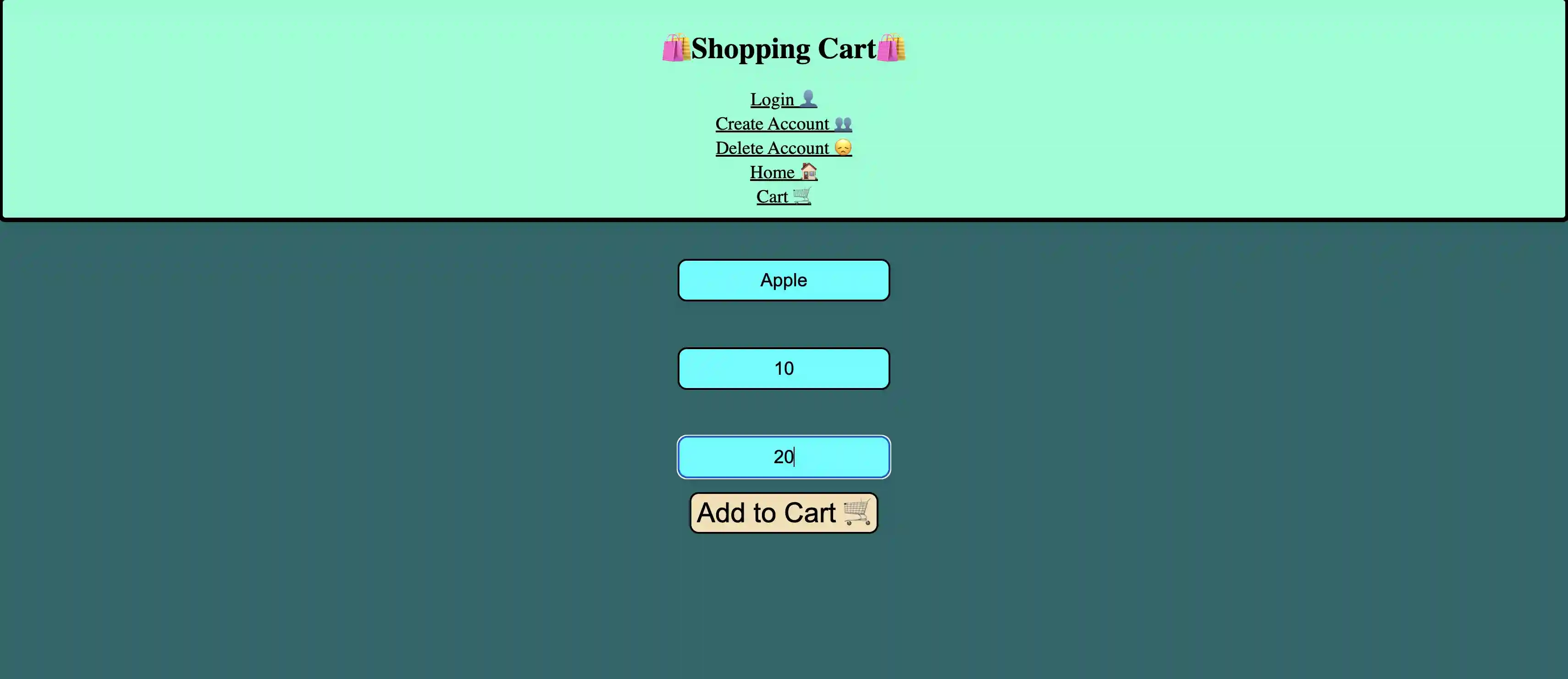 Screenshot of Shopping Cart