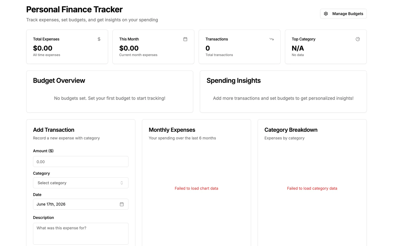 Screenshot of Personal Finance Tracker