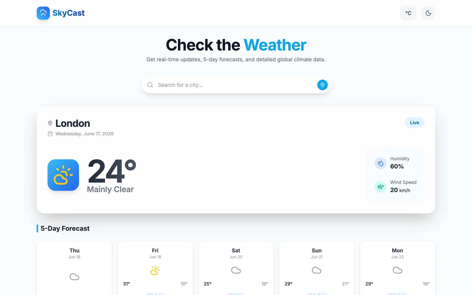Screenshot of SkyCast Weather